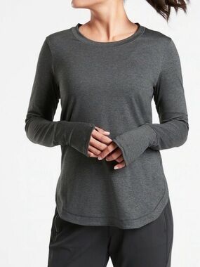 Athleta Uptempo Long Sleeve Top Heather Black Size Small Lightweight Active Tee